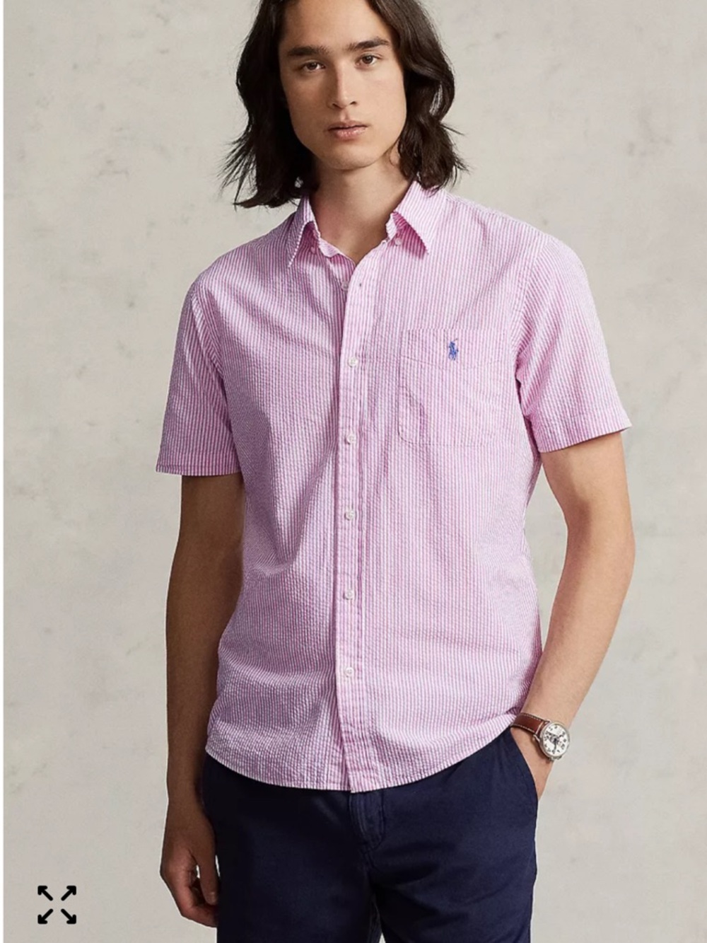 Polo by Ralph Lauren Light Pink Seersucker Short-Sleeve Button-Down Shirt Medium